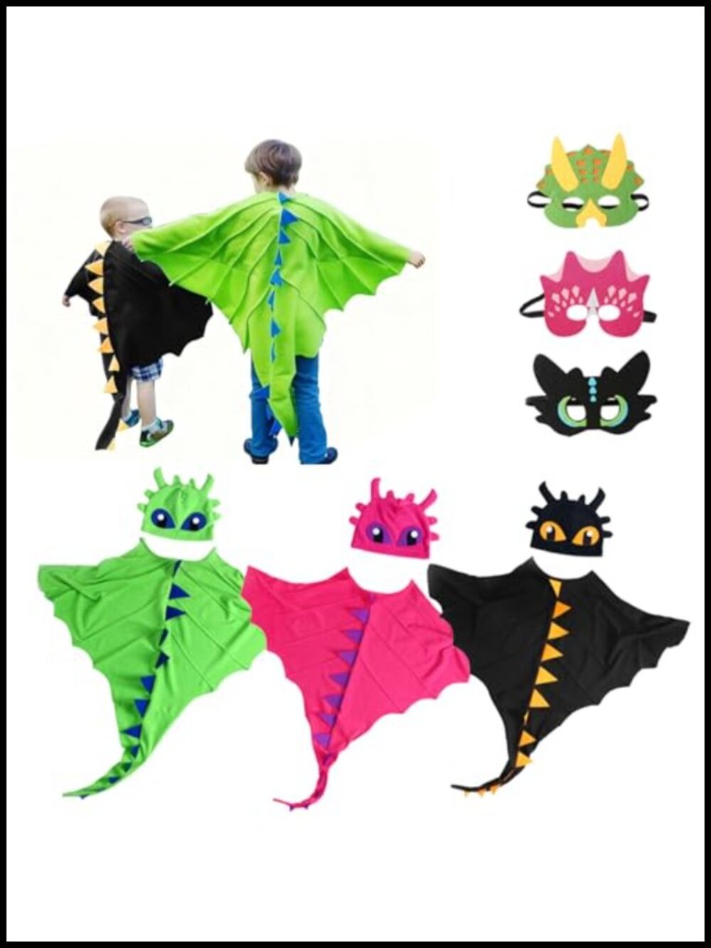 Kids Dinosaur Dragon Wings Costume and Mask Pretend Play Halloween Dress Up